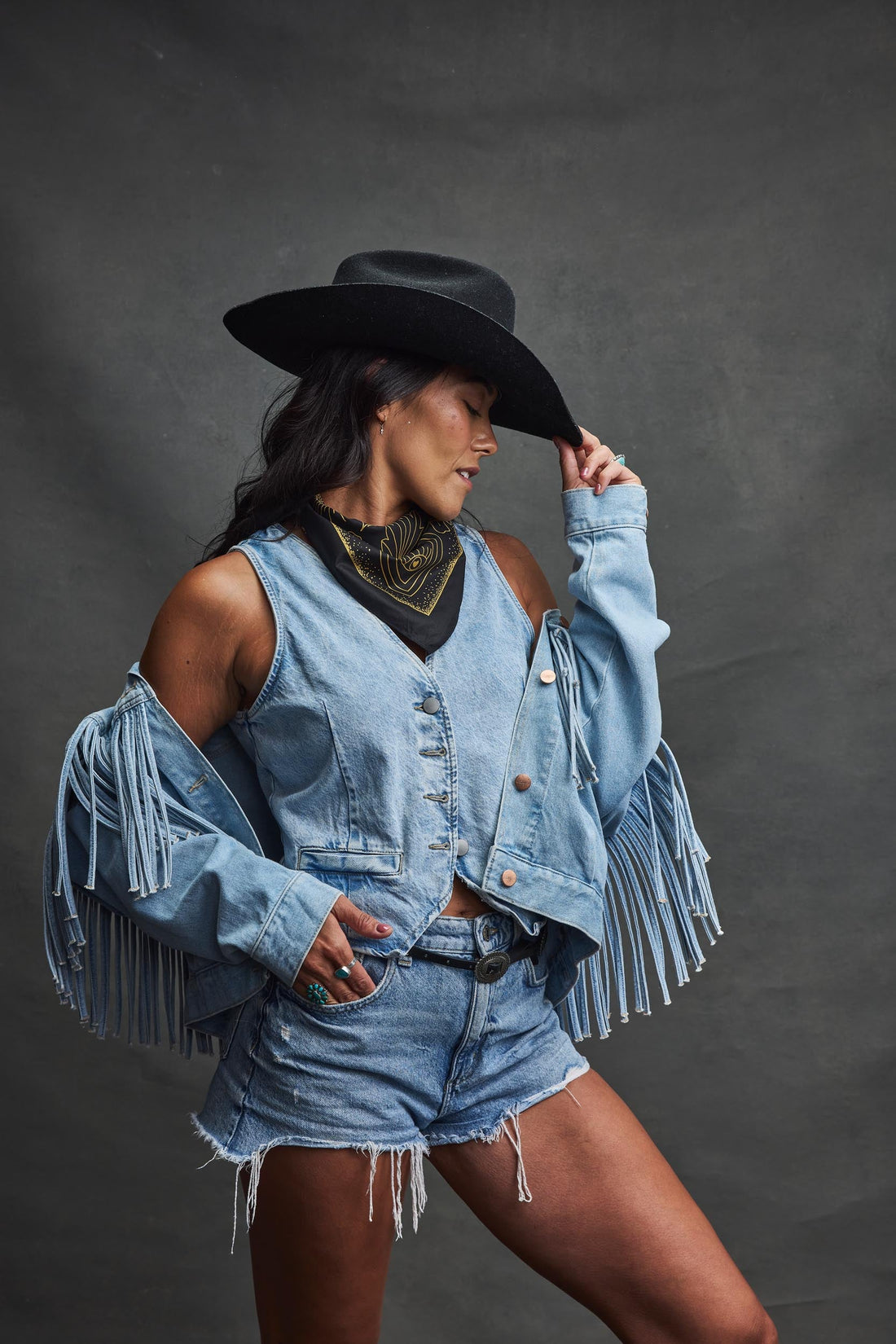 Modern Western outfit featuring bandana from Campfire Co.