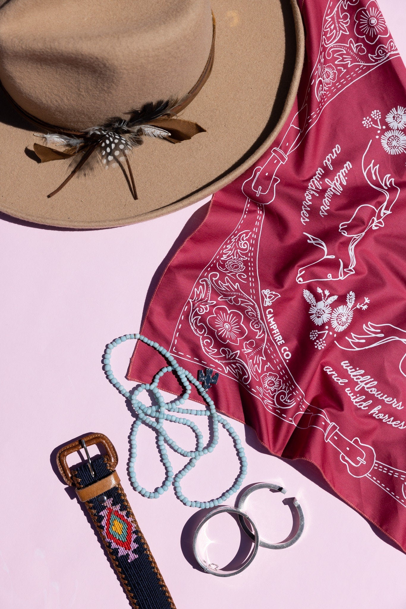 Earthy Red Wildflowers and Wild Horses bandana
