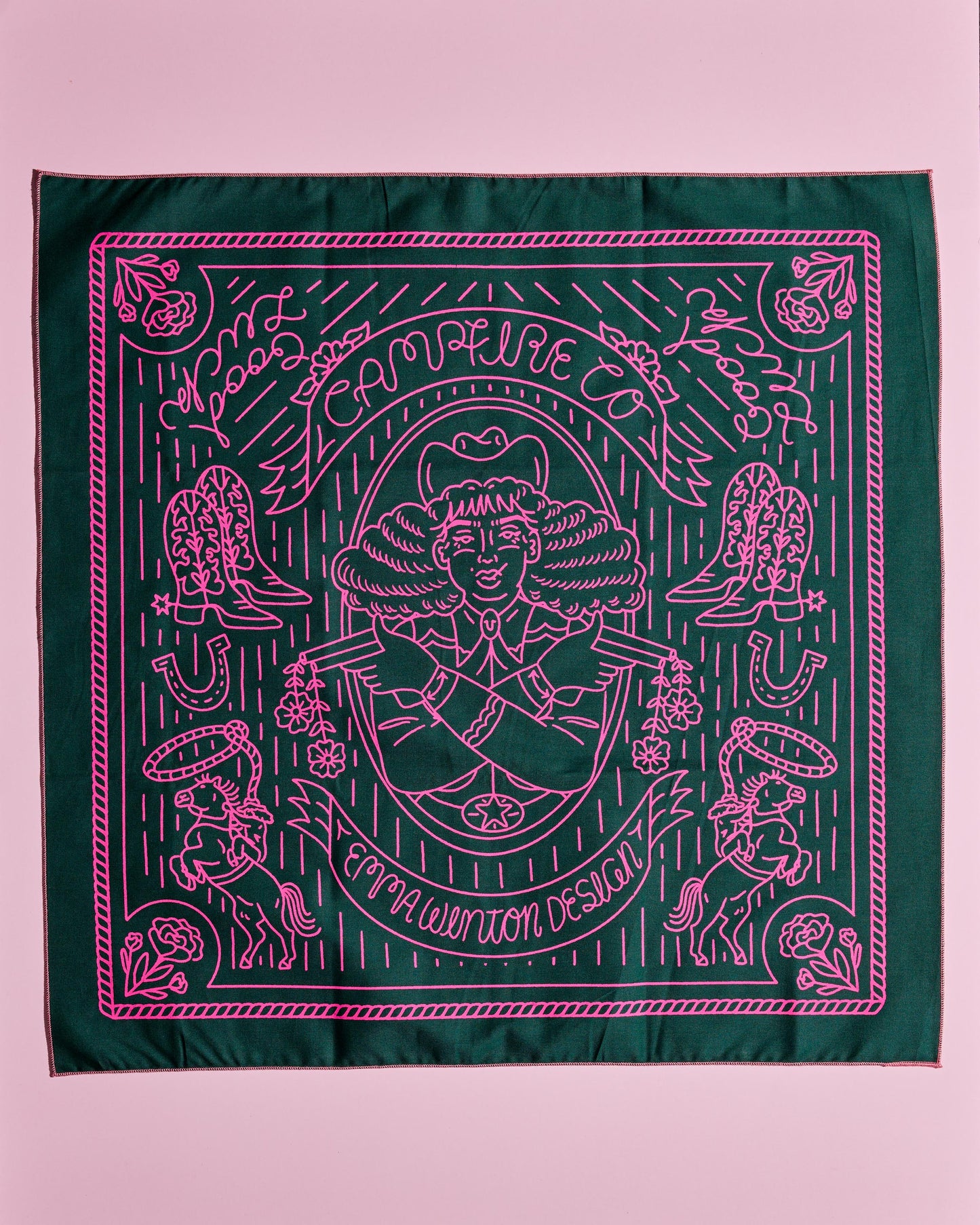 Green and Pink Vintage Cowgirl Bandana