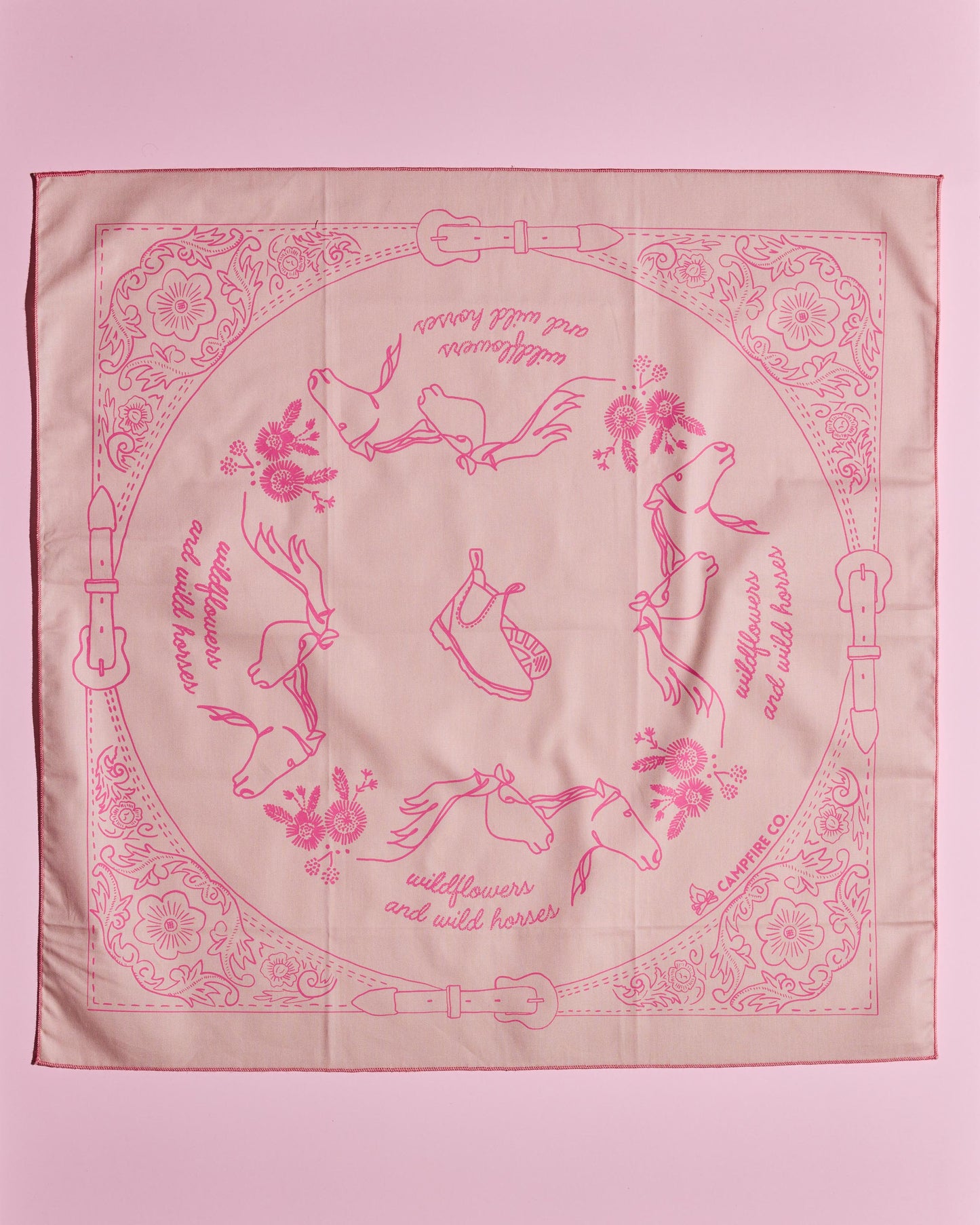 Pink Wildflowers and Wild Horses bandana