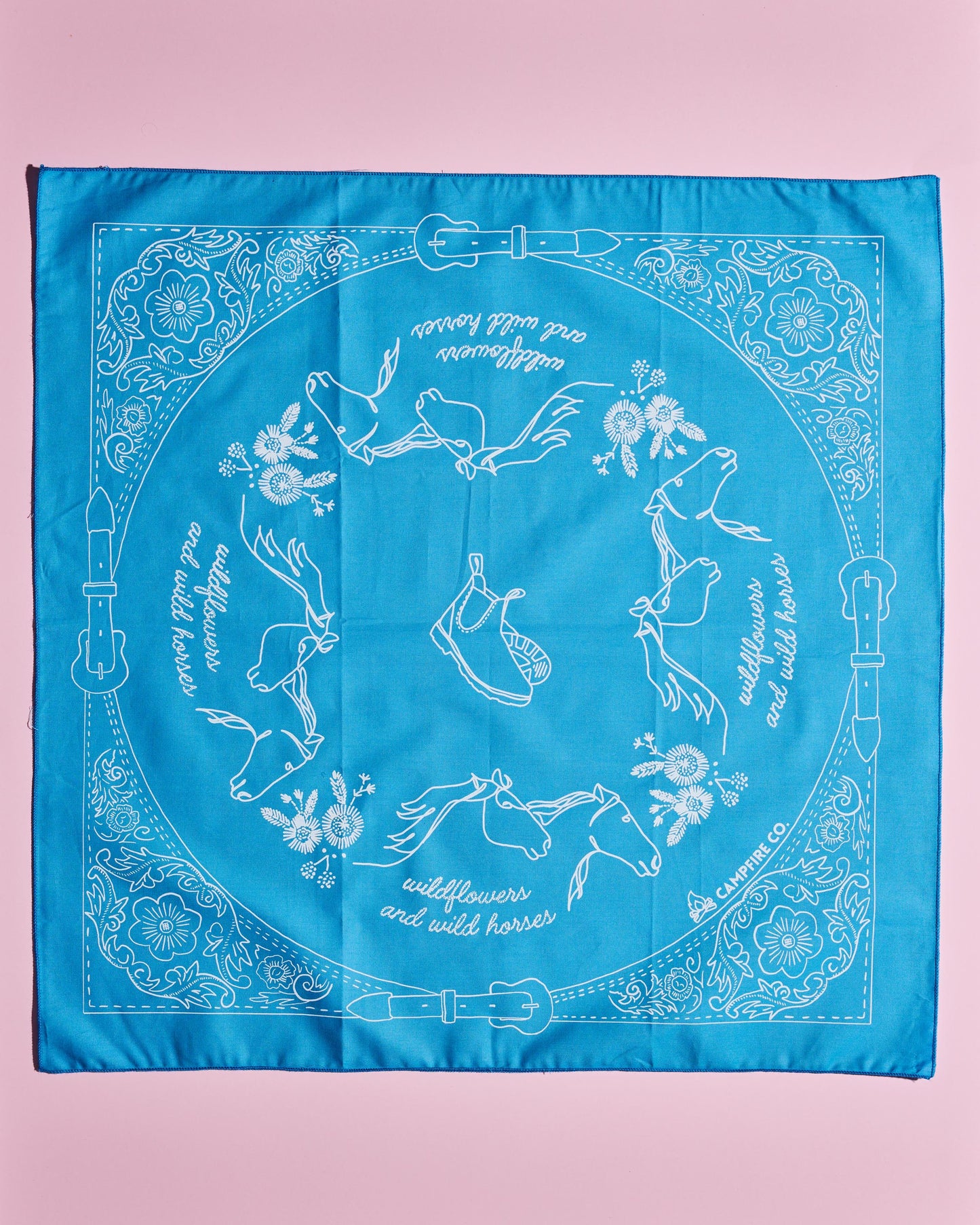 Blue Wildflowers and Wild Horses bandana