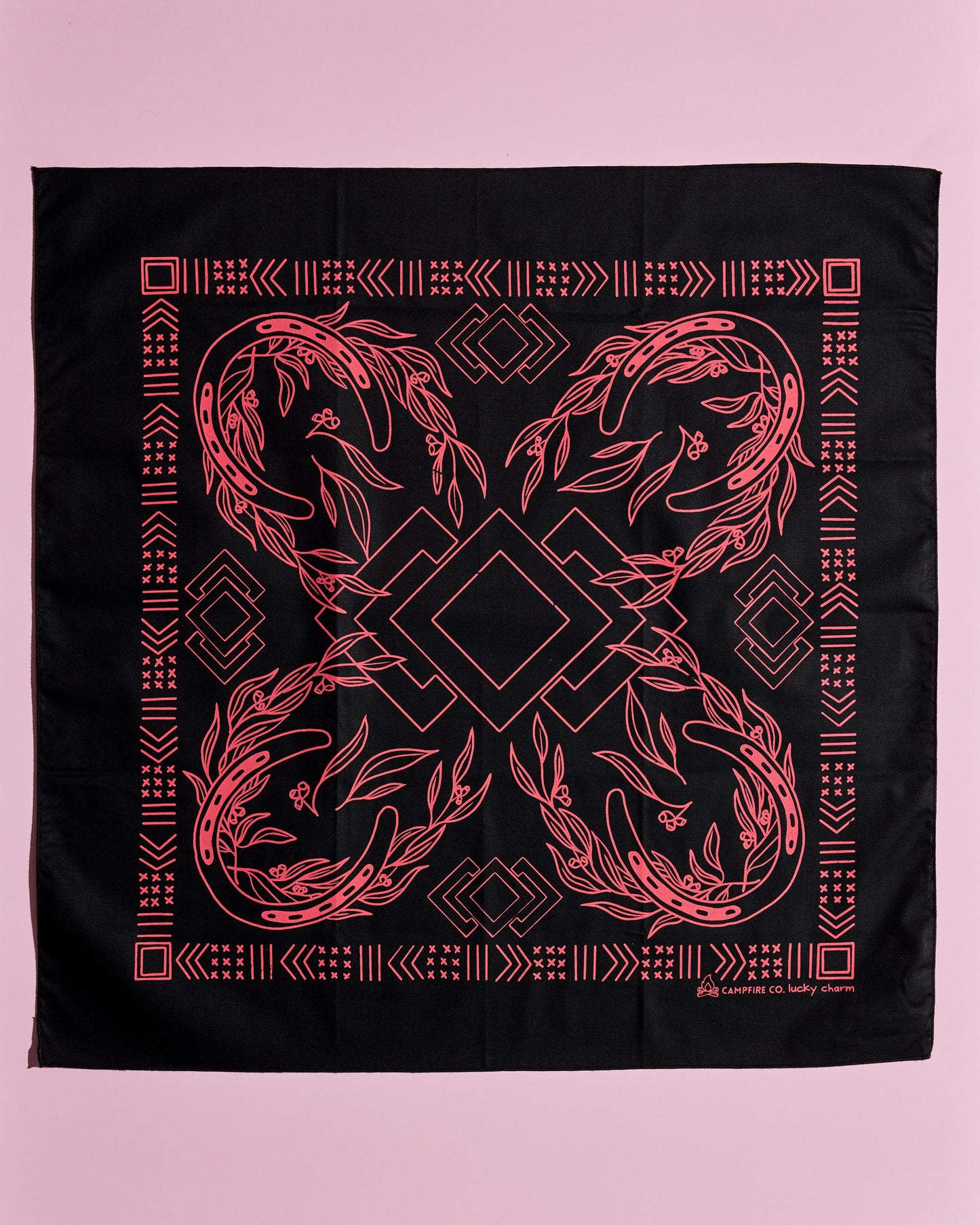 Black and Pink Horseshoe Lucky Charm Bandana