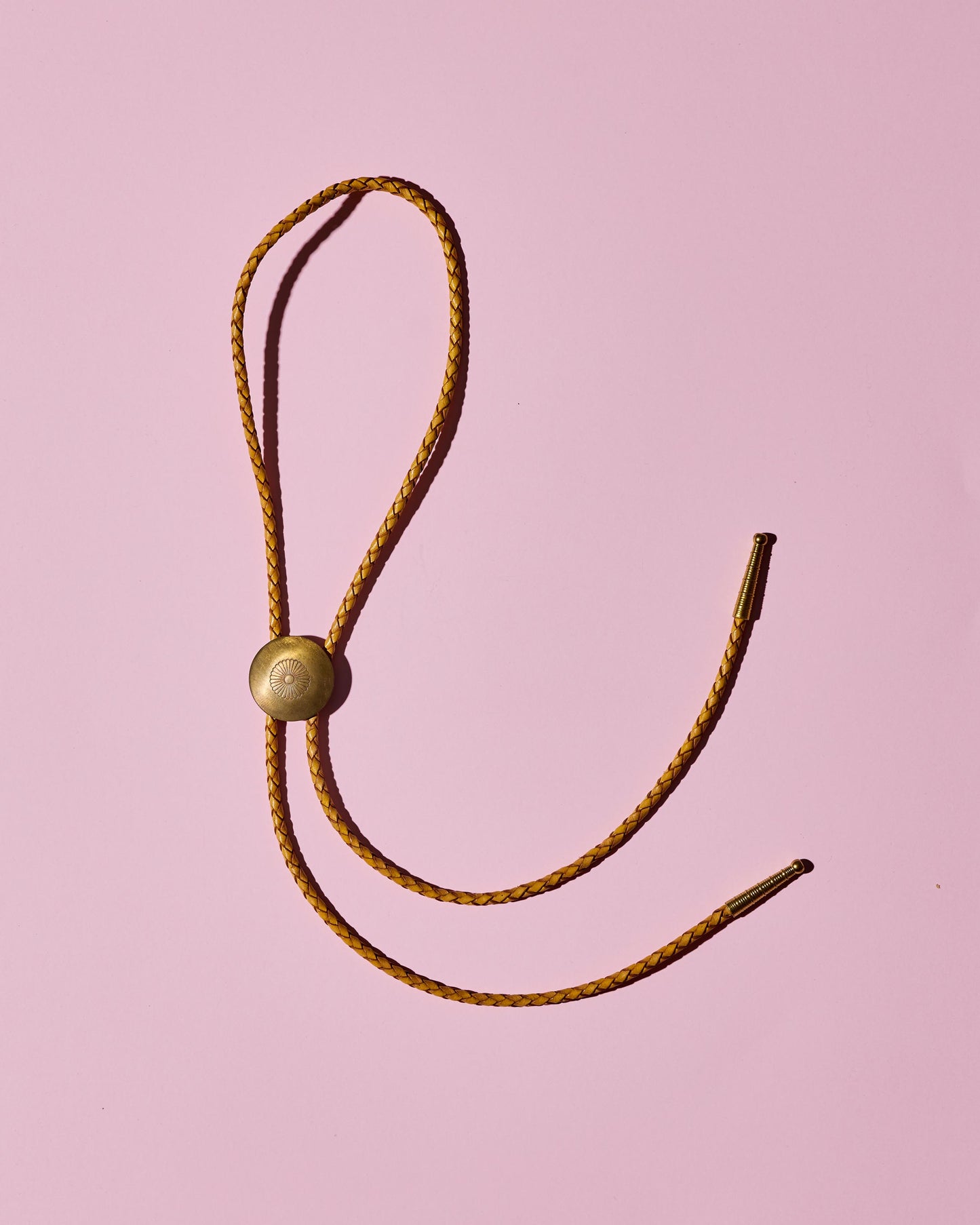 Brass Concho Bolo Tie – Classic Western Flower - Brown cord