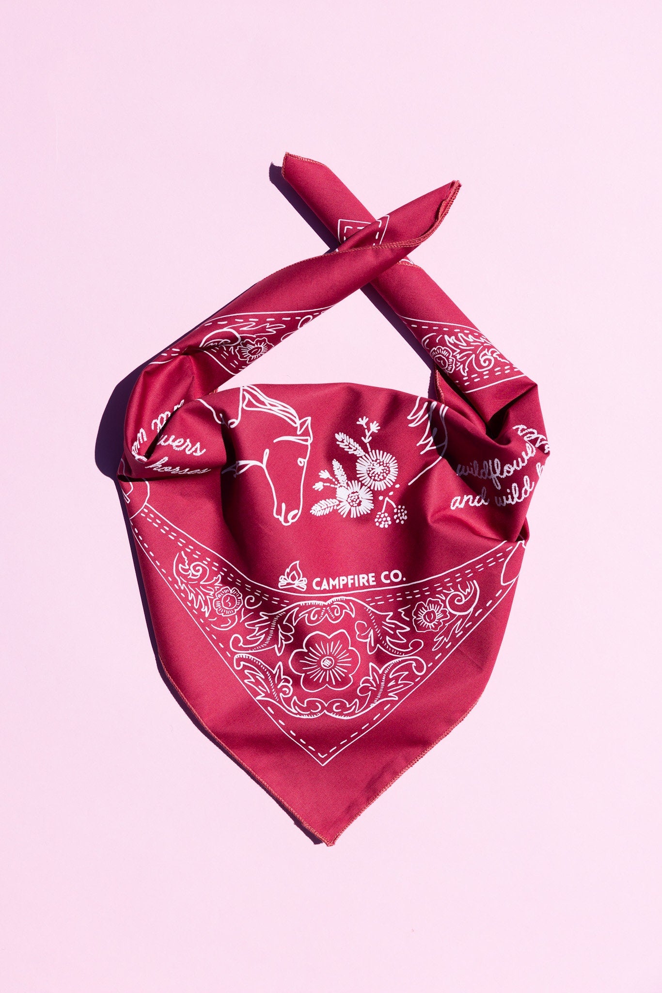 Earthy Red Wildflowers and Wild Horses bandana