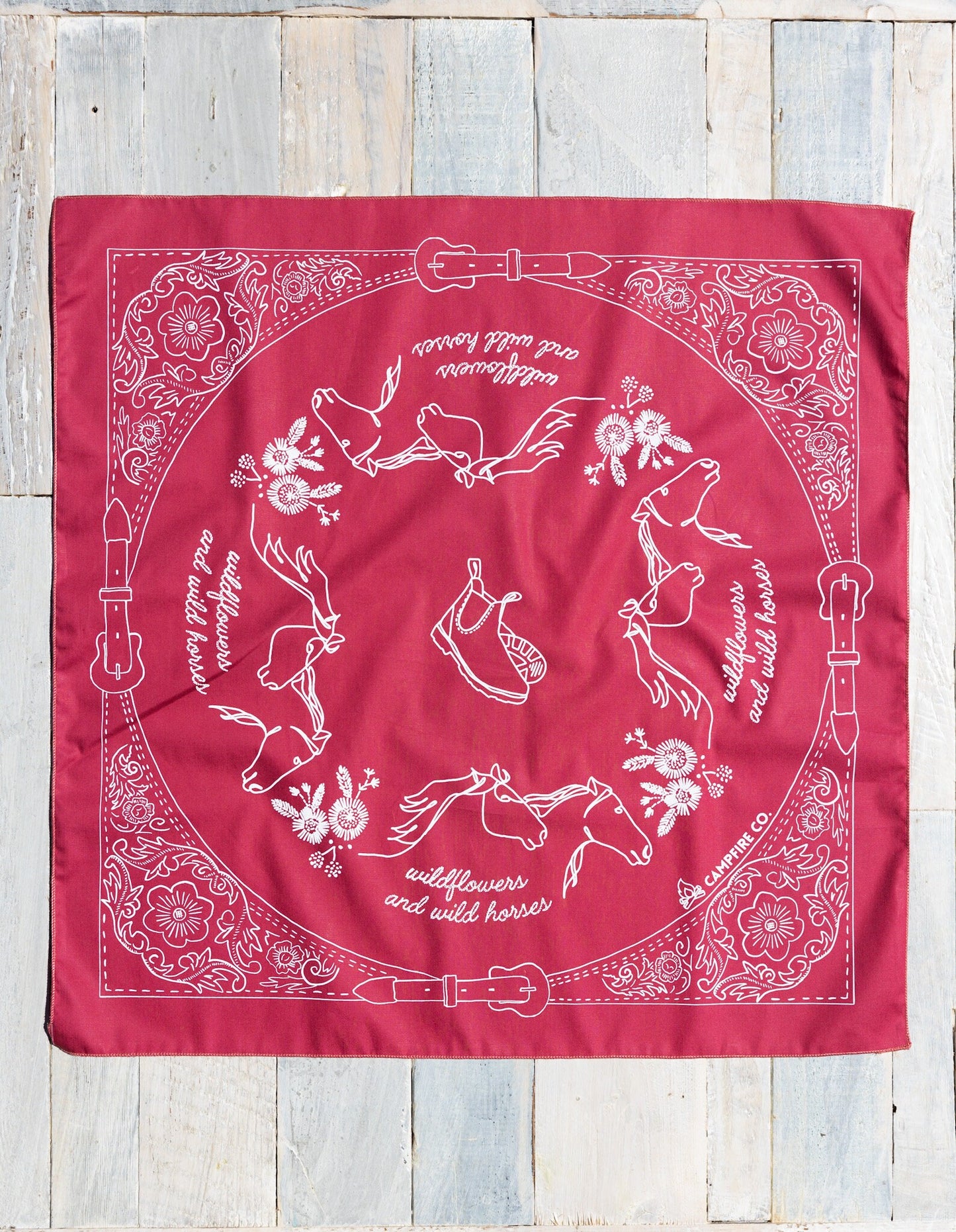 Earthy Red Wildflowers and Wild Horses bandana
