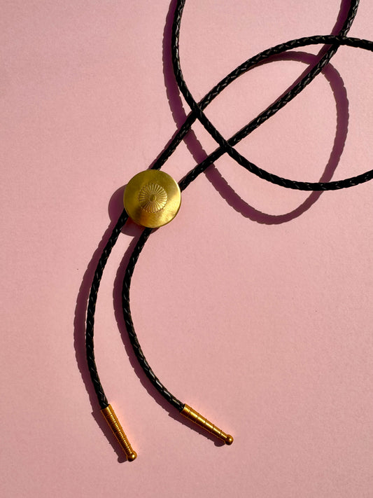 Brass Concho Bolo Tie – Classic Western Flower
