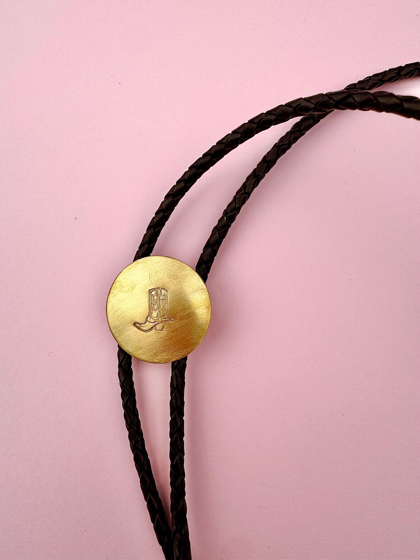 Brass Bolo Tie – Cowboy Boot - black cord
