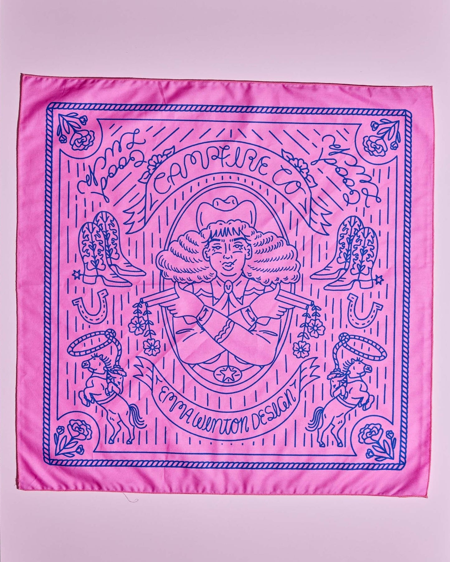 Pink and Blue Vintage Cowgirl Bandana