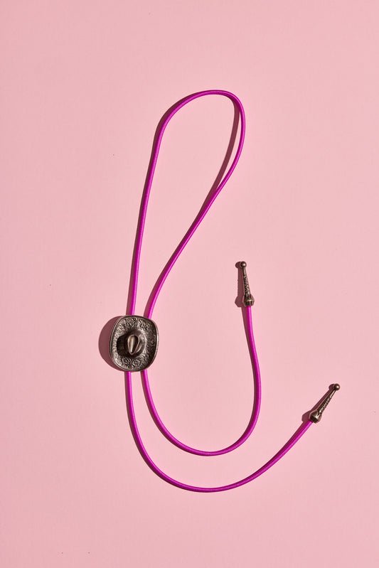 Bolo Tie with Bright Cord - Pink Cowboy Hat