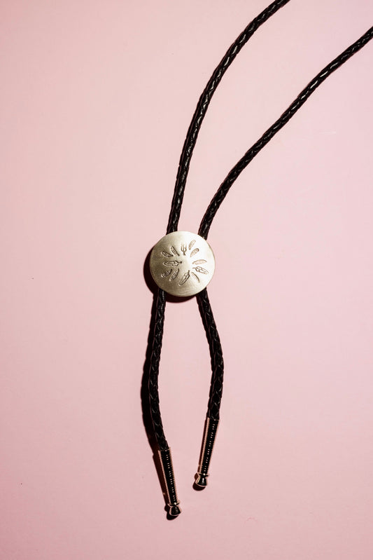 Sterling Silver Bolo Tie - Black Leather Cord – Feather Design
