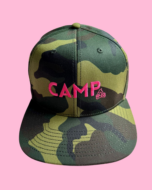 Camo and neon pink CAMP cap
