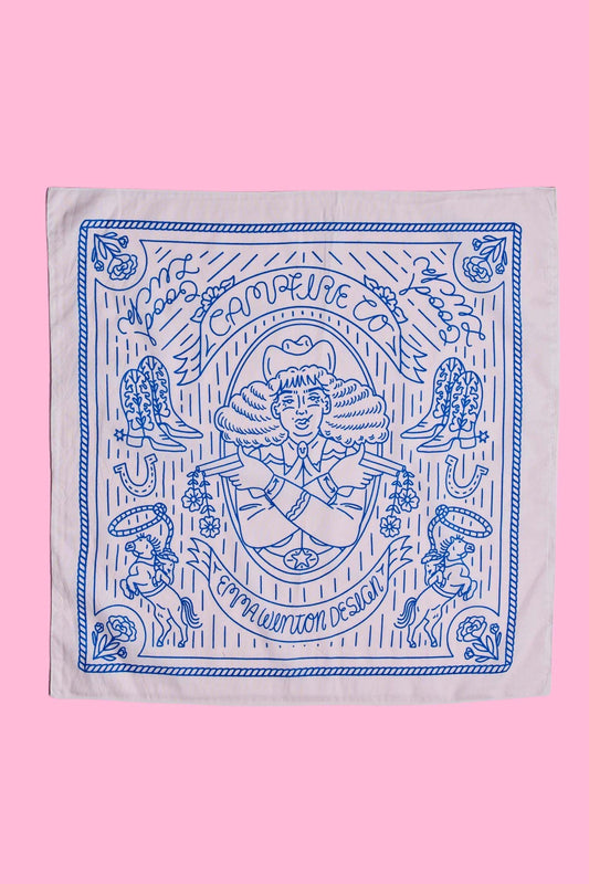 Cream and Blue Vintage Cowgirl Bandana