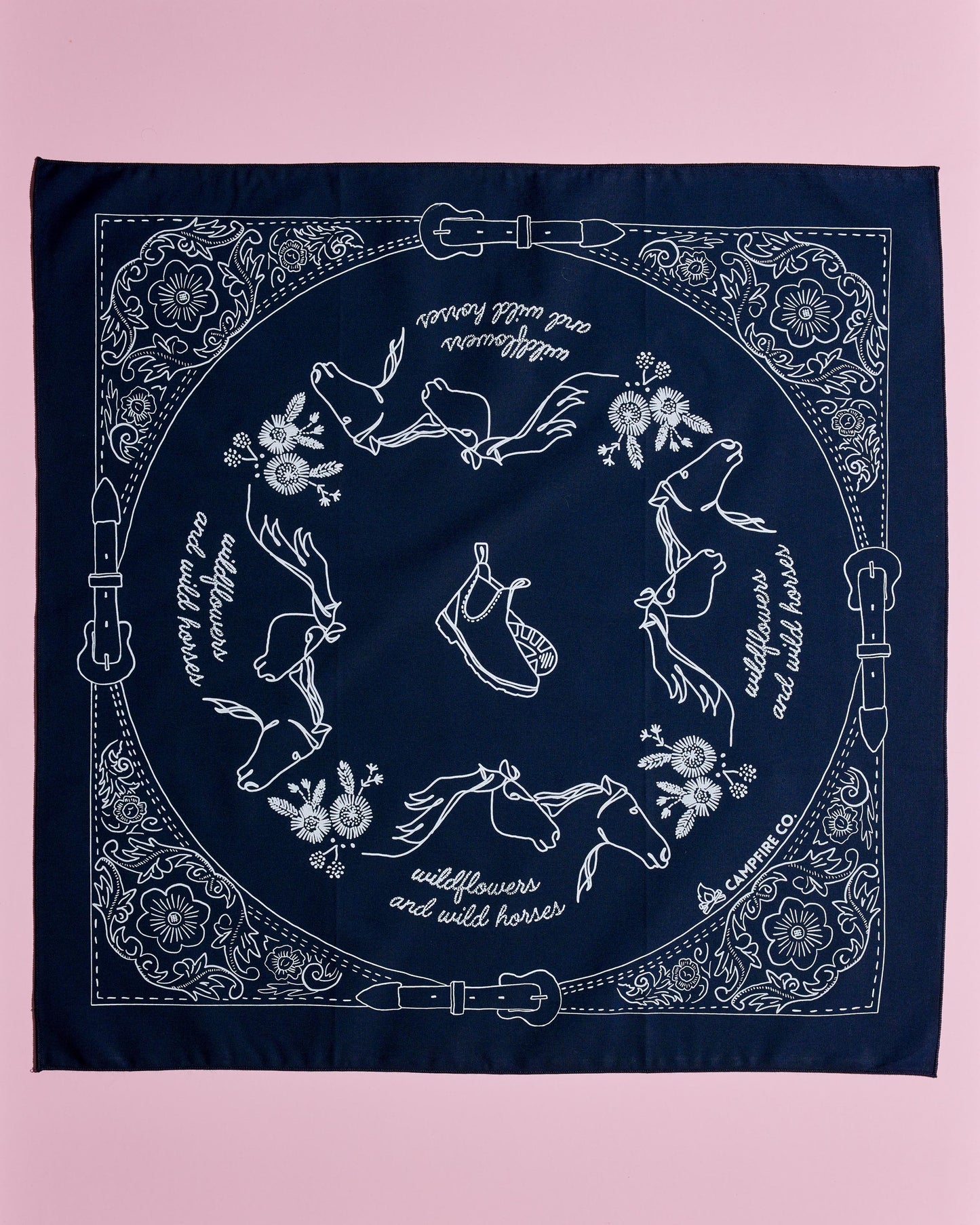 Navy Wildflowers and Wild Horses bandana