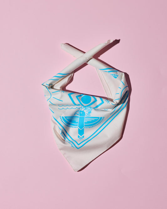 Ecru and Blue Take Flight Cockatoo Bandana