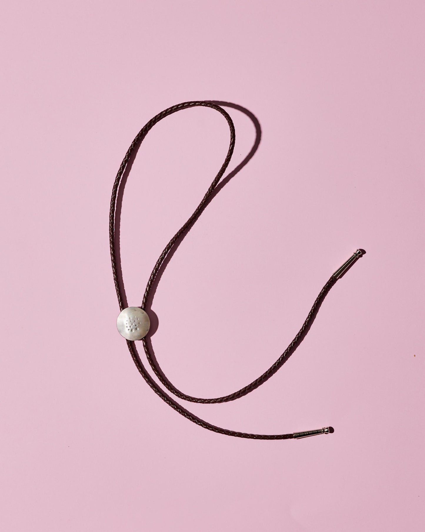 Sterling Silver Stamped Star Bolo Tie - Brown leather cord