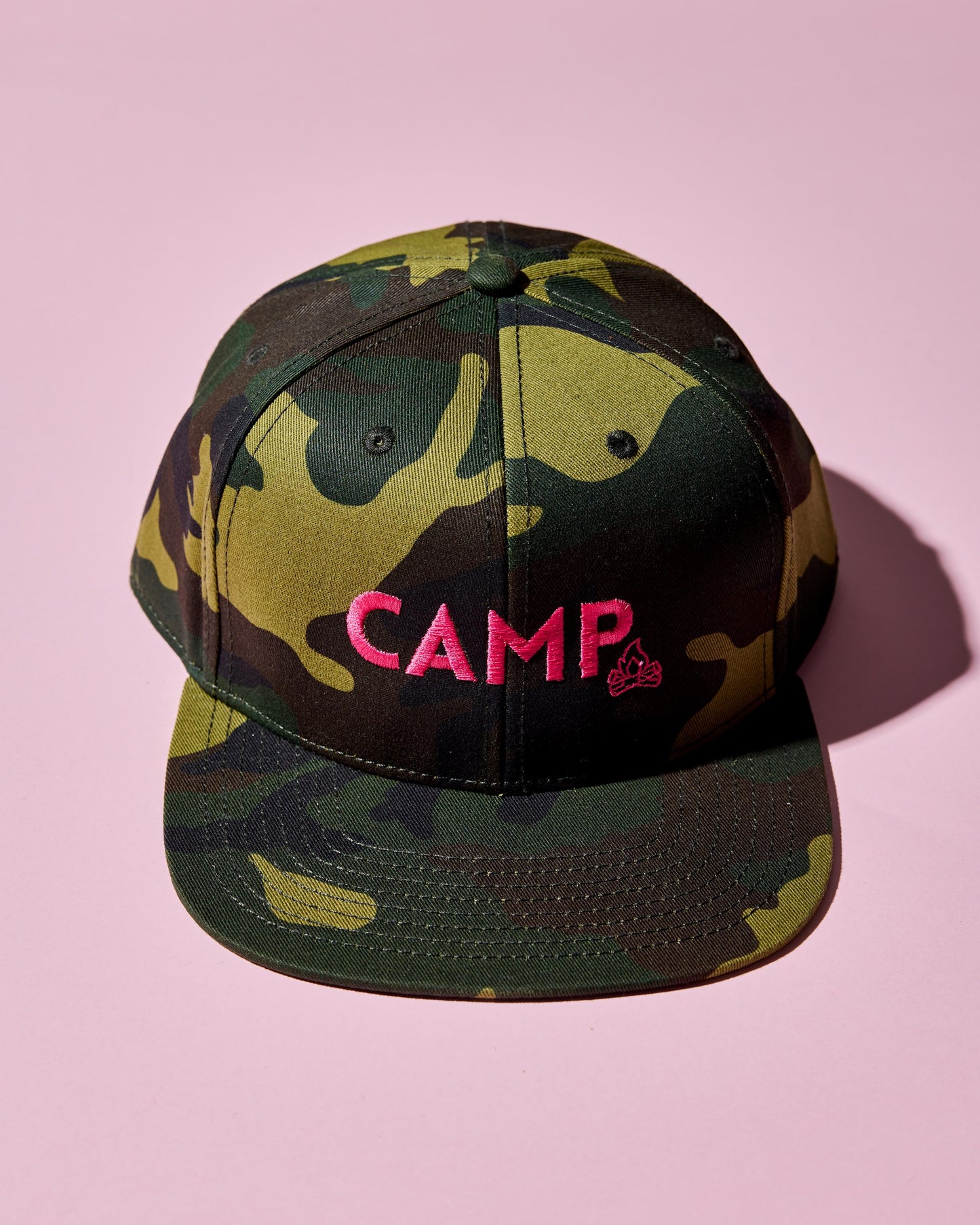Camo and neon pink CAMP cap