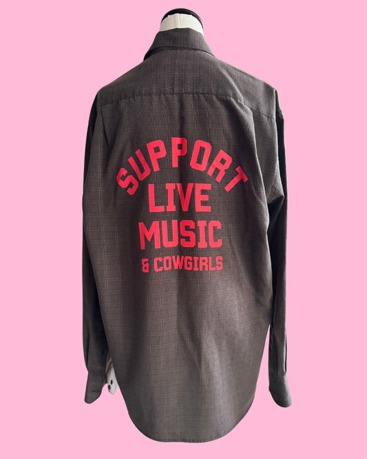 Brown & White Check Cotton Shirt | Support Live Music & Cowgirls | Men’s L
