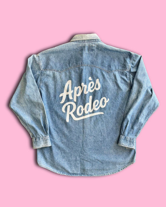 Upcycled "Après Rodeo" Pearl Snap Denim Shirt - Men’s M/L