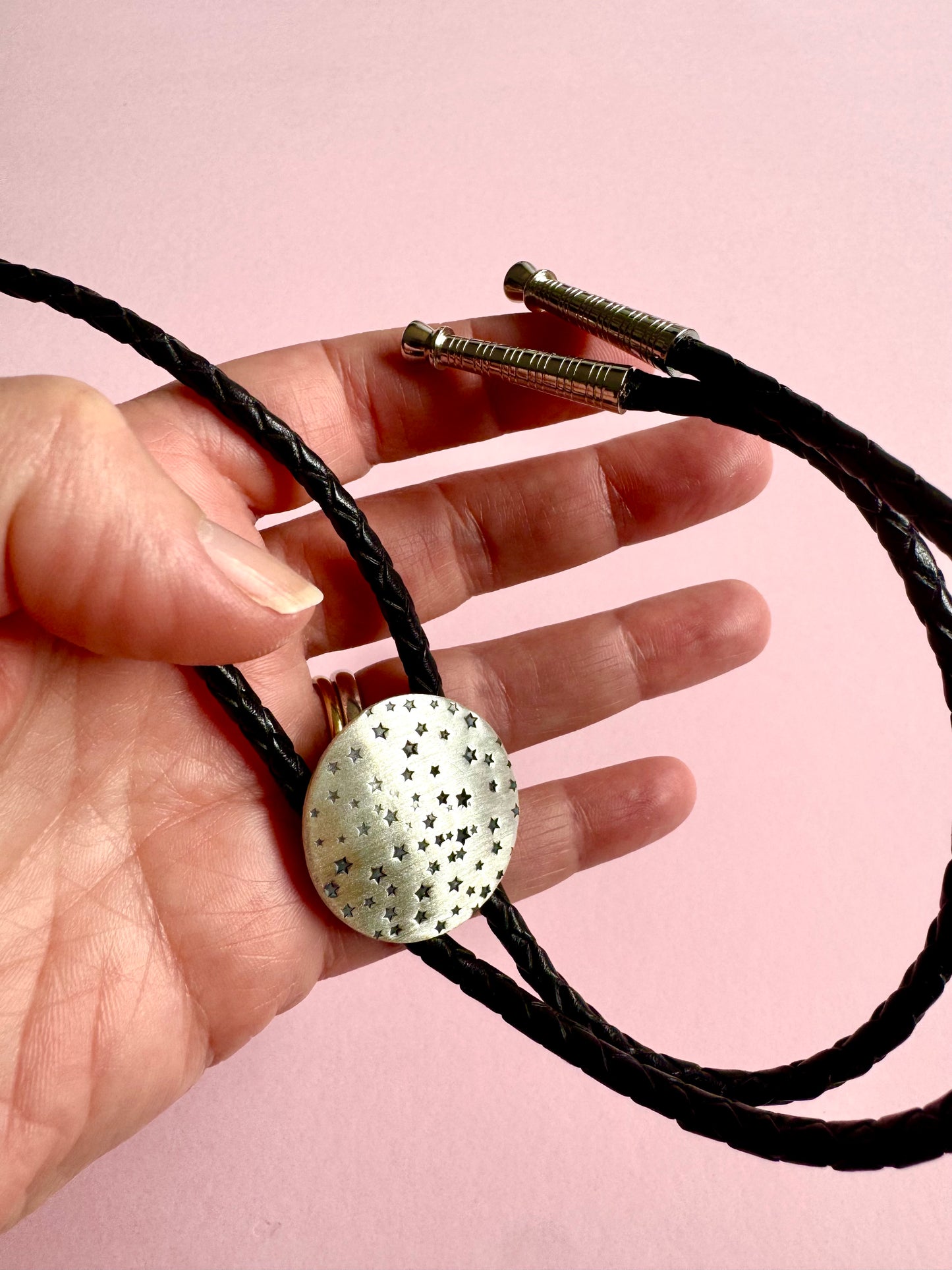 Sterling Silver Stamped Star Bolo Tie