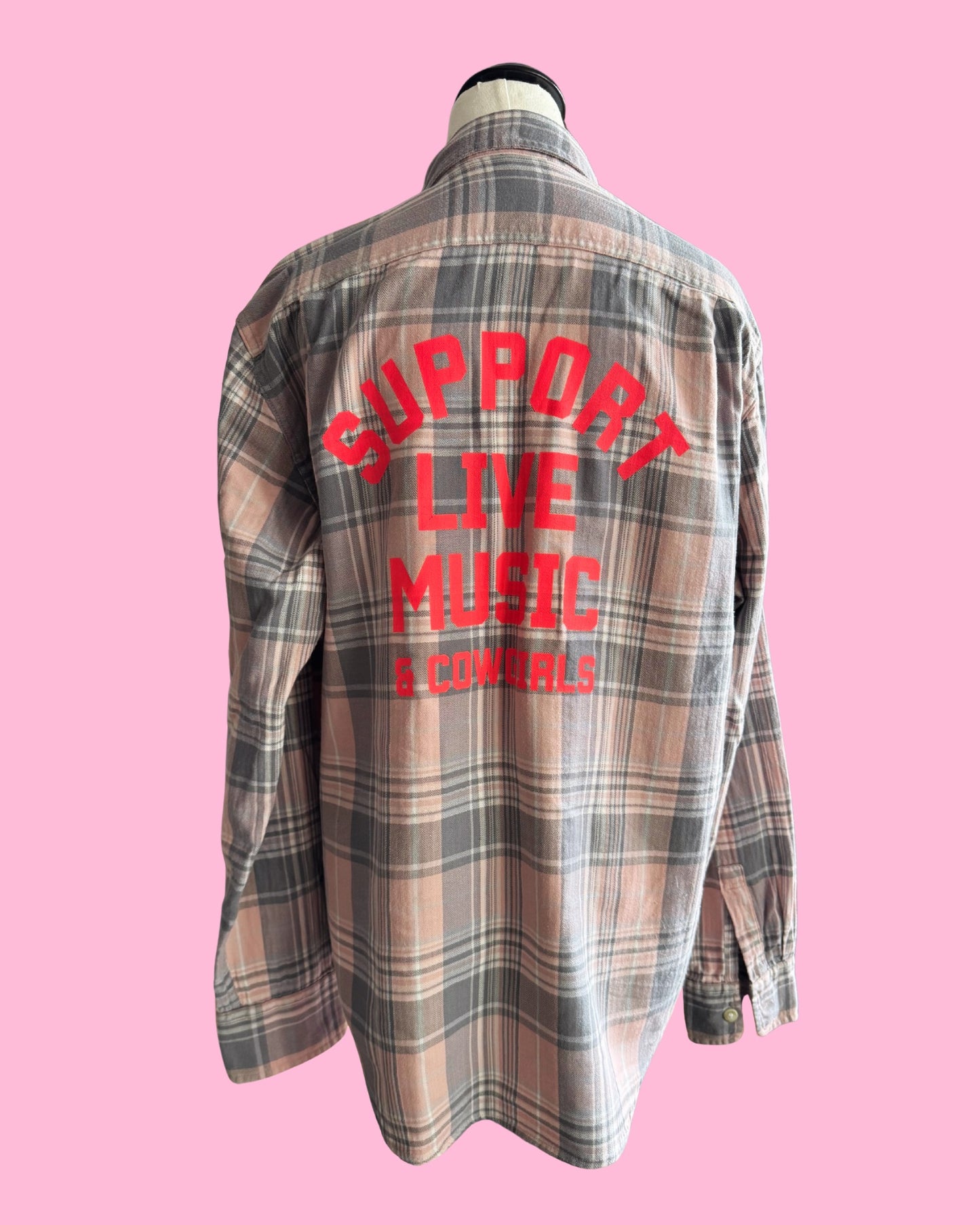 Pink Plaid Flannel Shirt | Support Live Music & Cowgirls | Women’s M