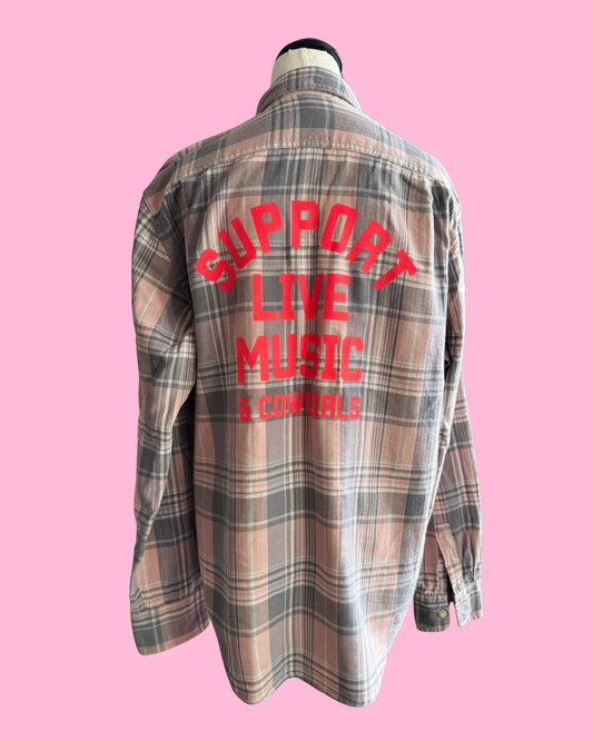 Pink Plaid Flannel Shirt | Support Live Music & Cowgirls | Women’s M