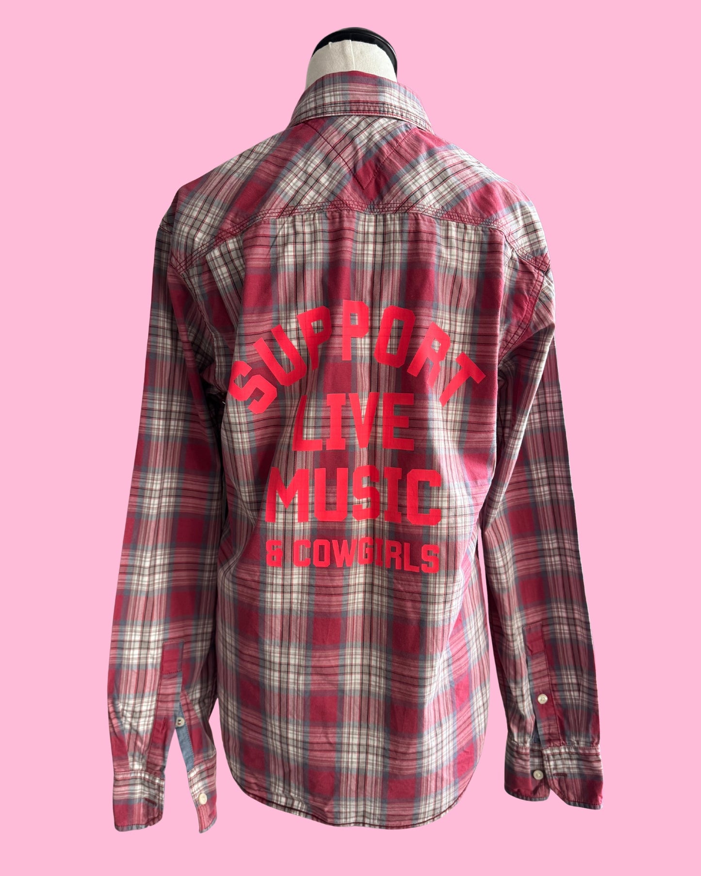 Red & Blue Check Cotton Shirt | Support Live Music & Cowgirls | Men’s M