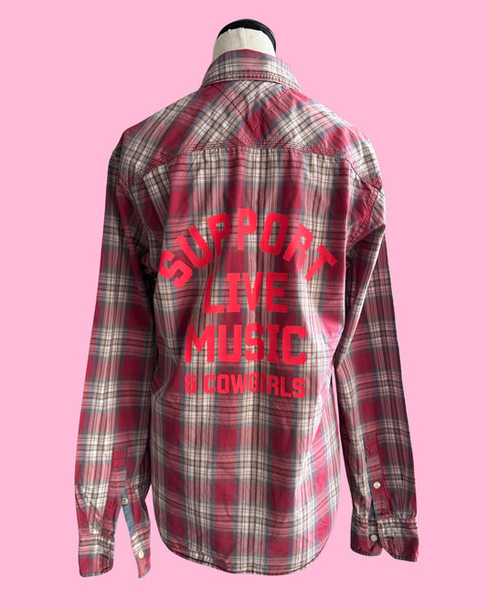 Red & Blue Check Cotton Shirt | Support Live Music & Cowgirls | Men’s M