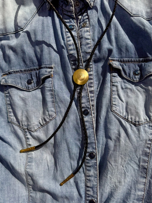 Brass Concho Bolo Tie – Classic Western Flower