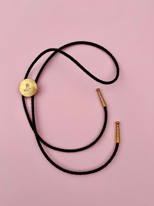 Brass Bolo Tie – Cowboy Boot - black cord
