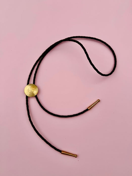 Brass Stamped Star Bolo Tie - Black leather cord