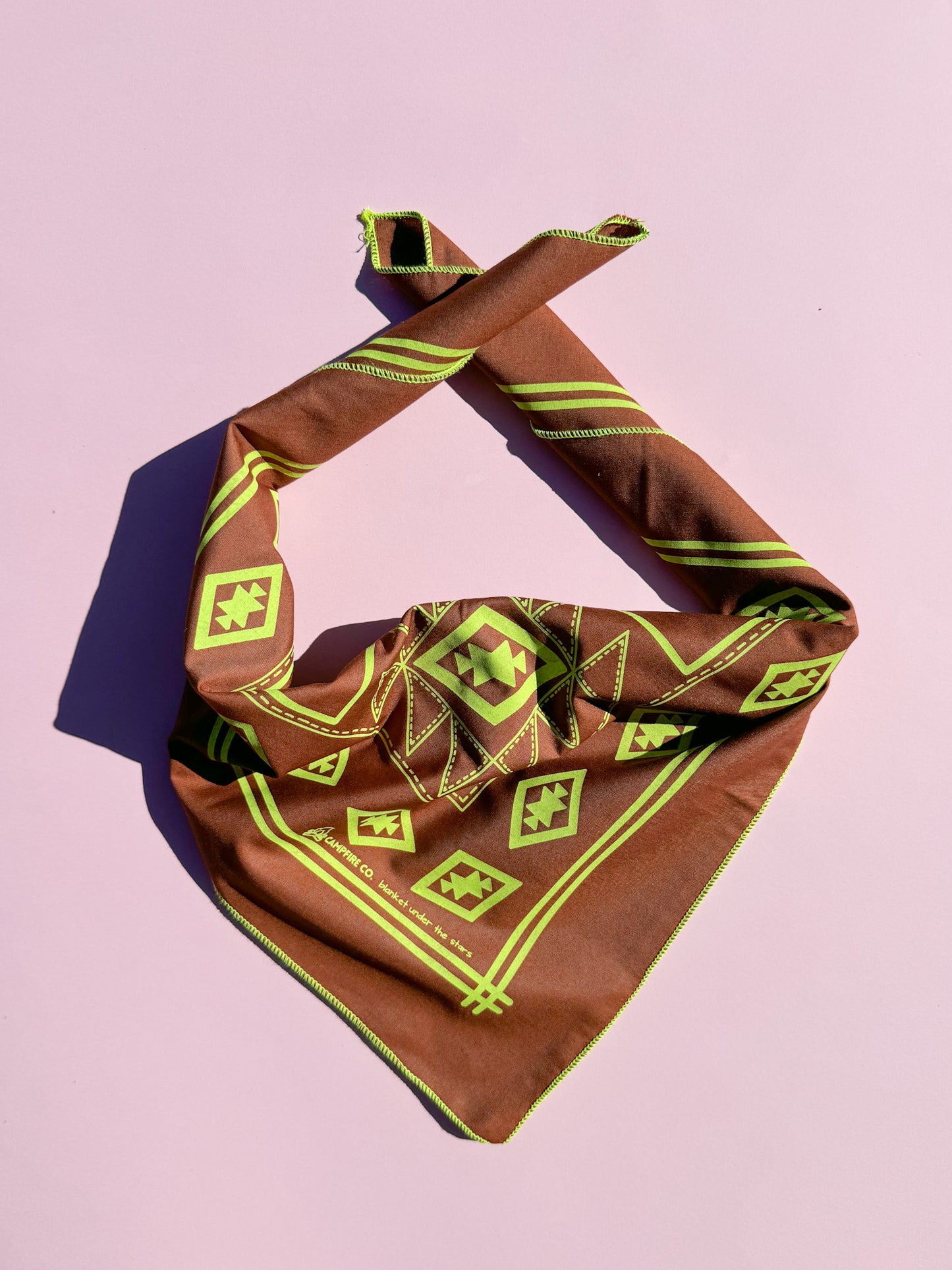 Brown and Neon Yellow Blanket Under the Stars Bandana