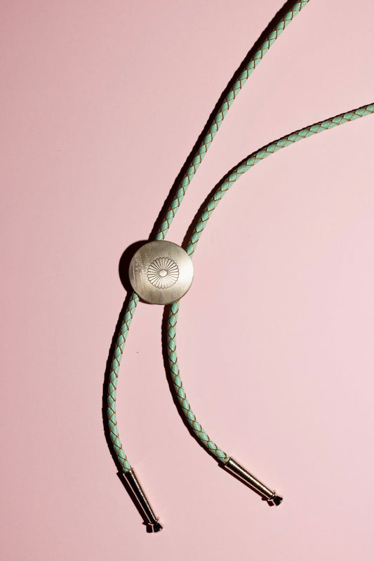 Sterling Silver Bolo Tie - Turquoise Leather Cord – Western Flower