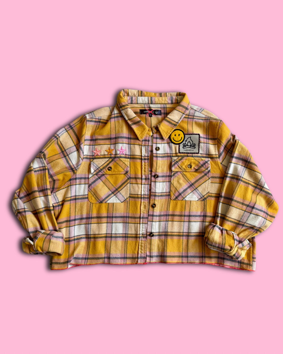 Yellow & Pink Smiley Flannel Shirt – Neon Rebel Edition 07
