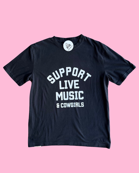 Support Live Music & Cowgirls - Vintage Tee - Black M