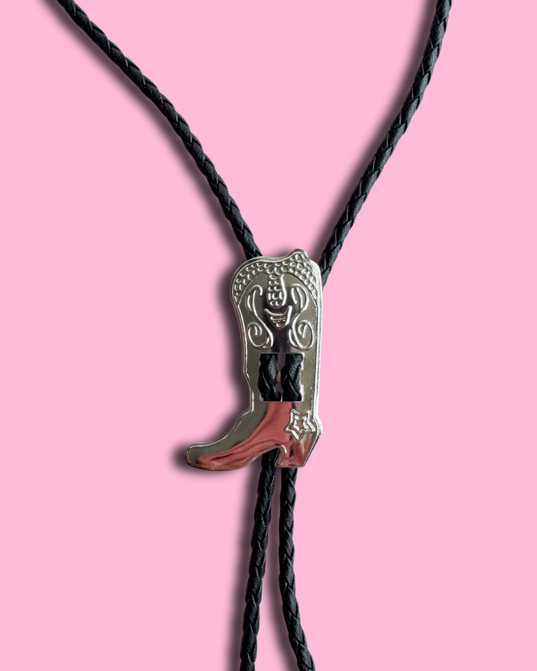 Cowboy Boot Bolo Tie with black cord