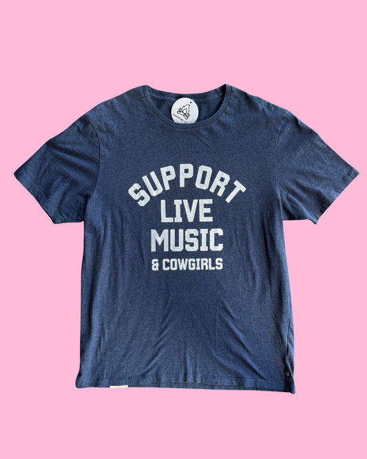 Support Live Music & Cowgirls - Vintage Tee - Dark Blue Marle L