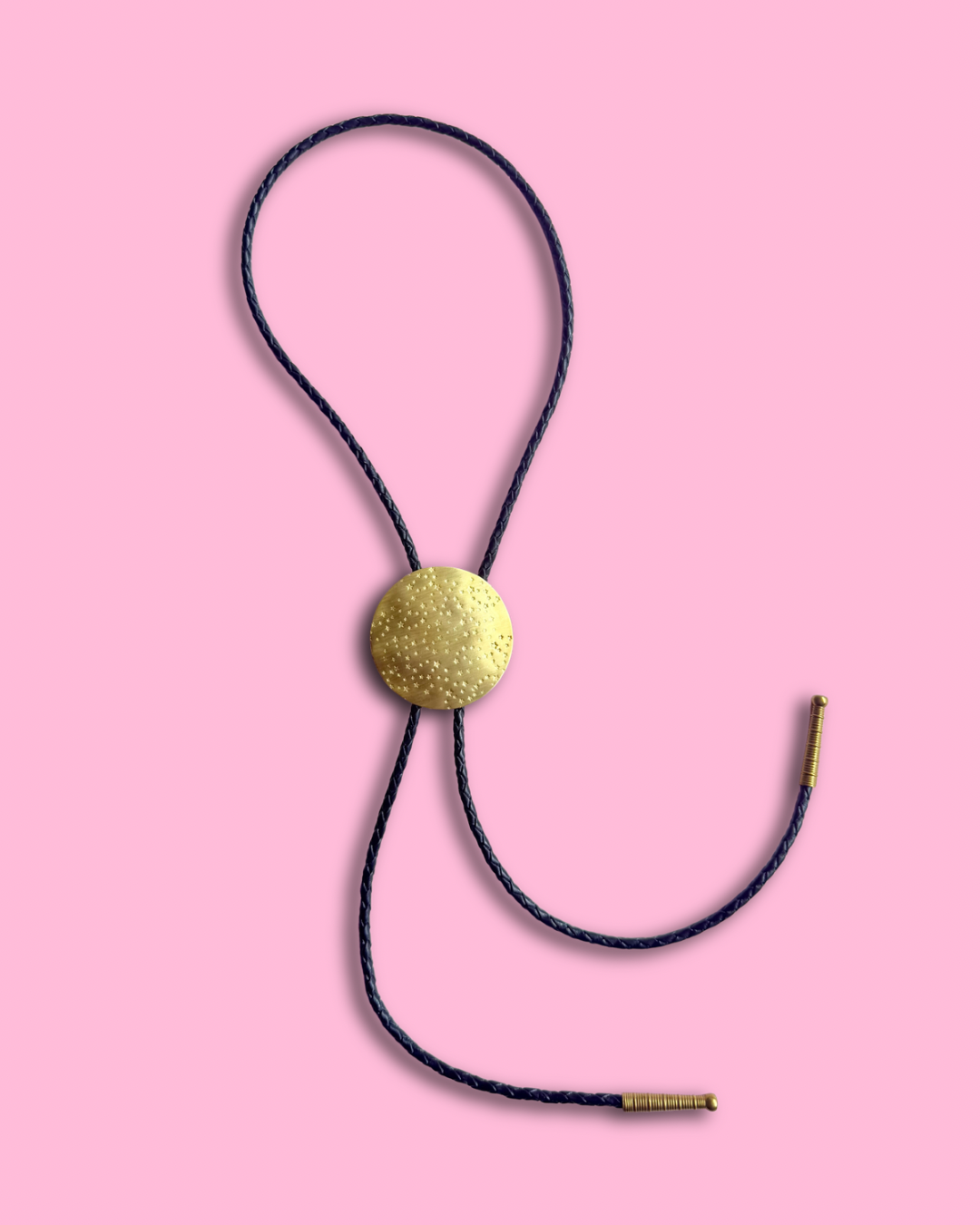 Large Brass Stamped Star Bolo Tie - Black leather cord