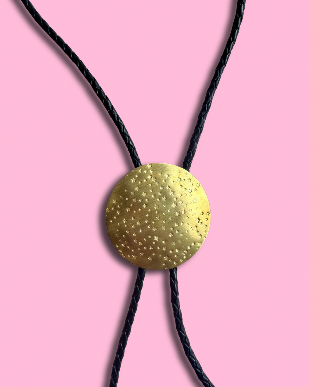 Large Brass Stamped Star Bolo Tie - Black leather cord