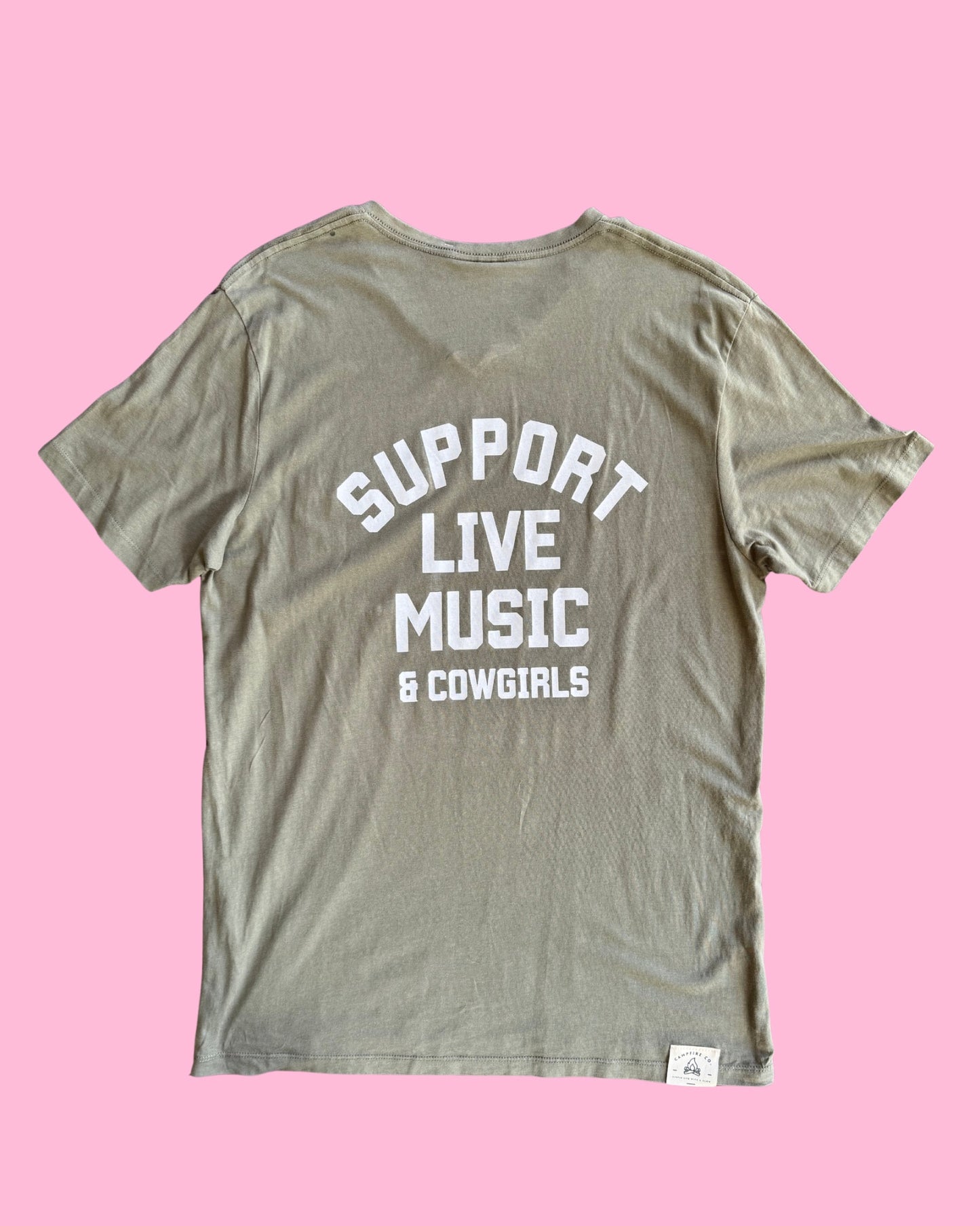 Support Live Music & Cowgirls - Vintage Tee - Green V-Neck M