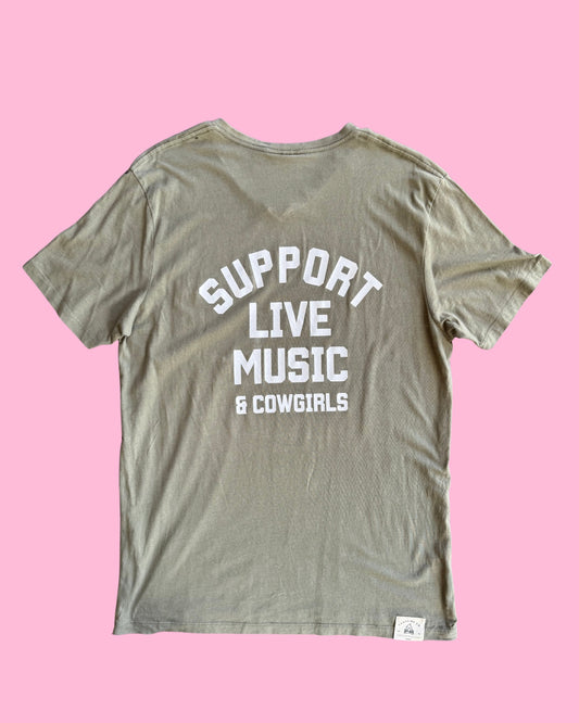 Support Live Music & Cowgirls - Vintage Tee - Green V-Neck M