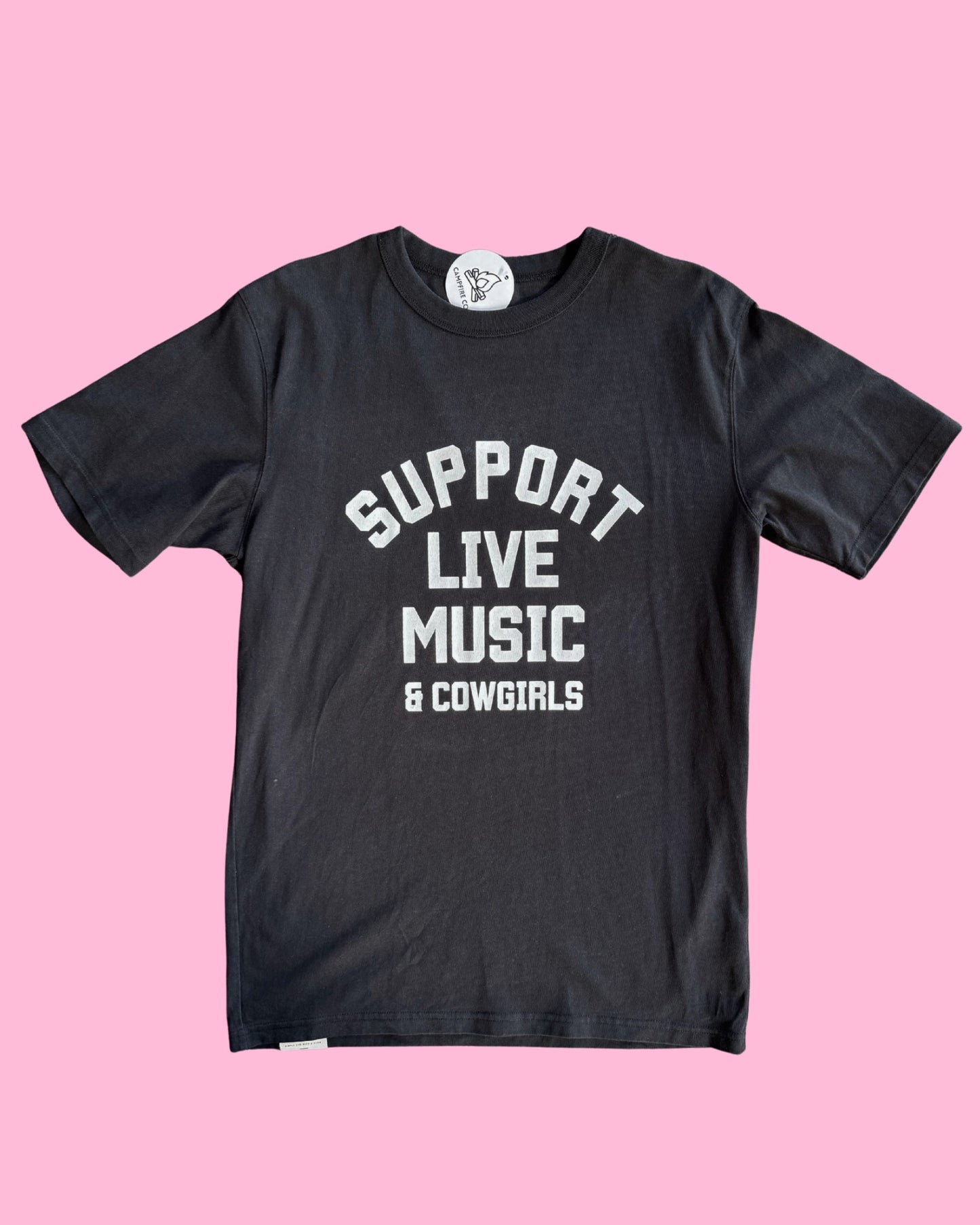 Support Live Music & Cowgirls - Vintage Tee - Heavy Weight Black L