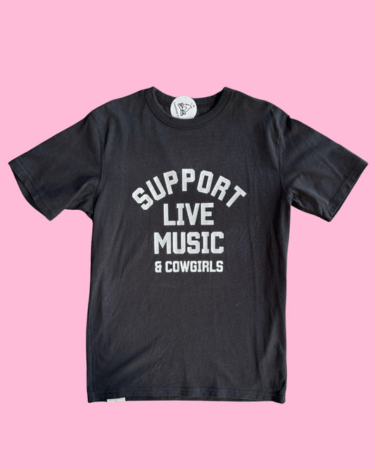 Support Live Music & Cowgirls - Vintage Tee - Heavy Weight Black L
